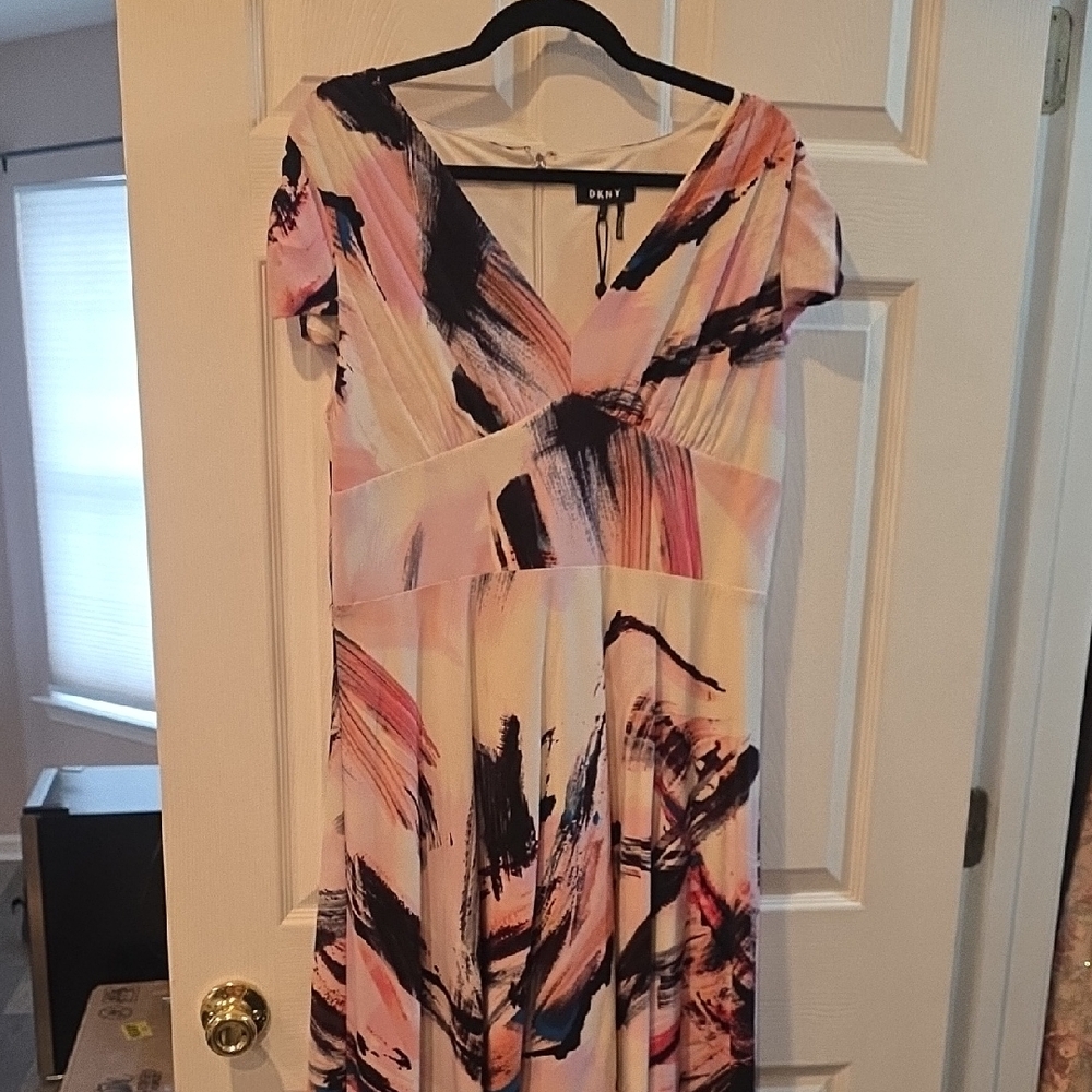 DKNY Women's Brushstroke Midi Dress - Pink and Black